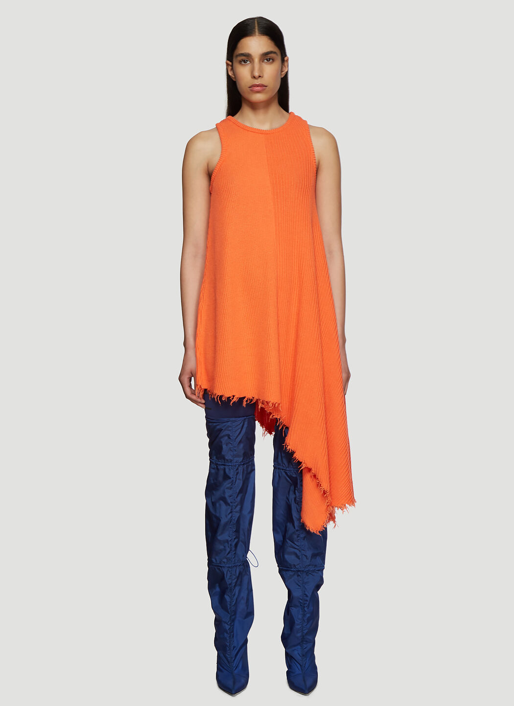Malibu Sandals Asymmetric Ribbed Knit Tank Dress Beige mlb0136001