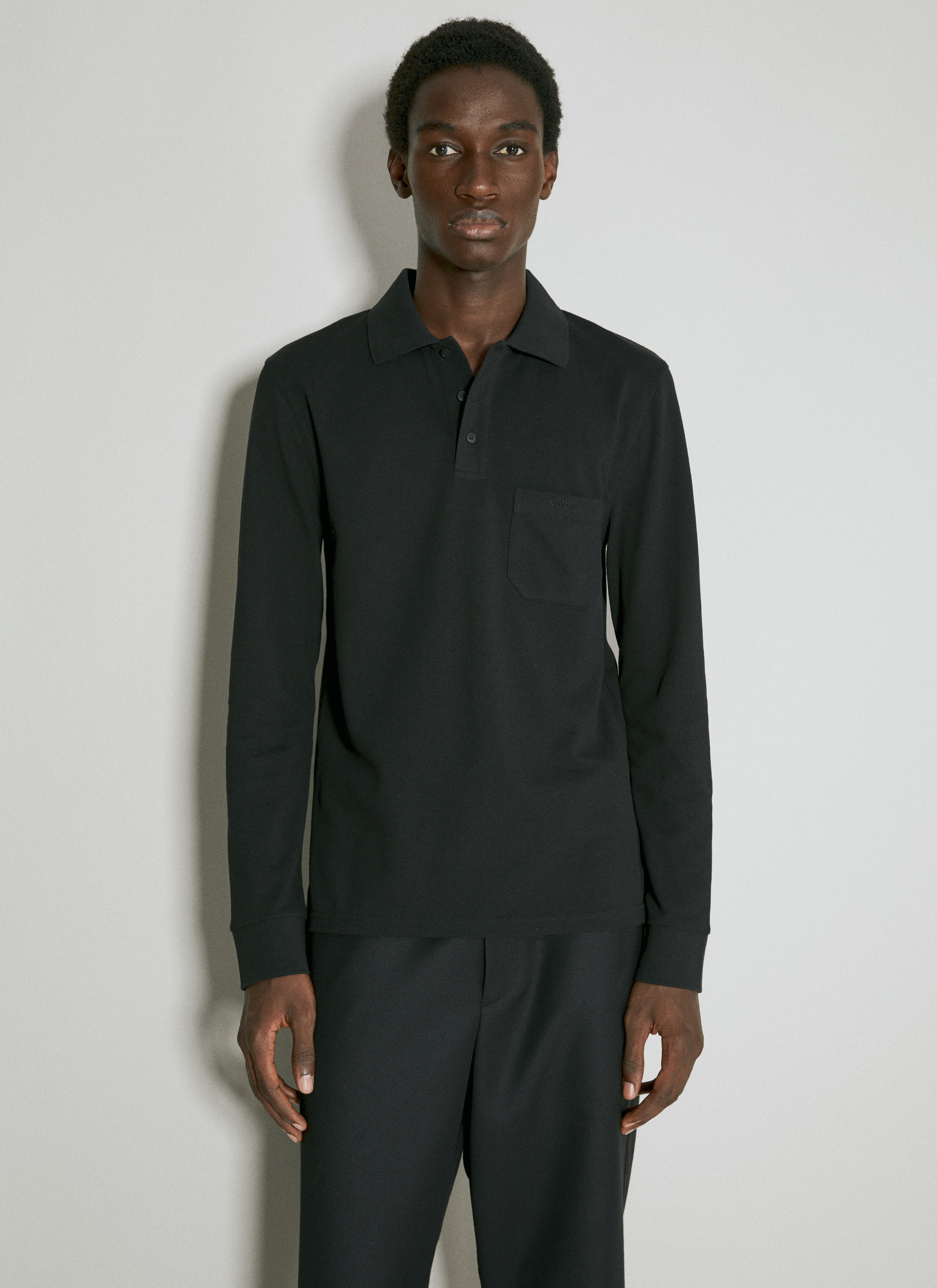 Saint Laurent 微型华夫格针织 Polo 衫  黑色 sla0156007