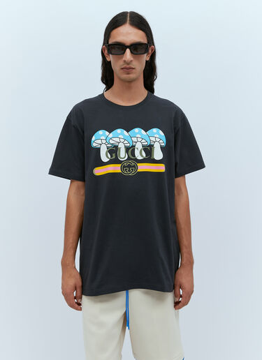 Gucci Mushroom Logo Print T-Shirt Black guc0153055