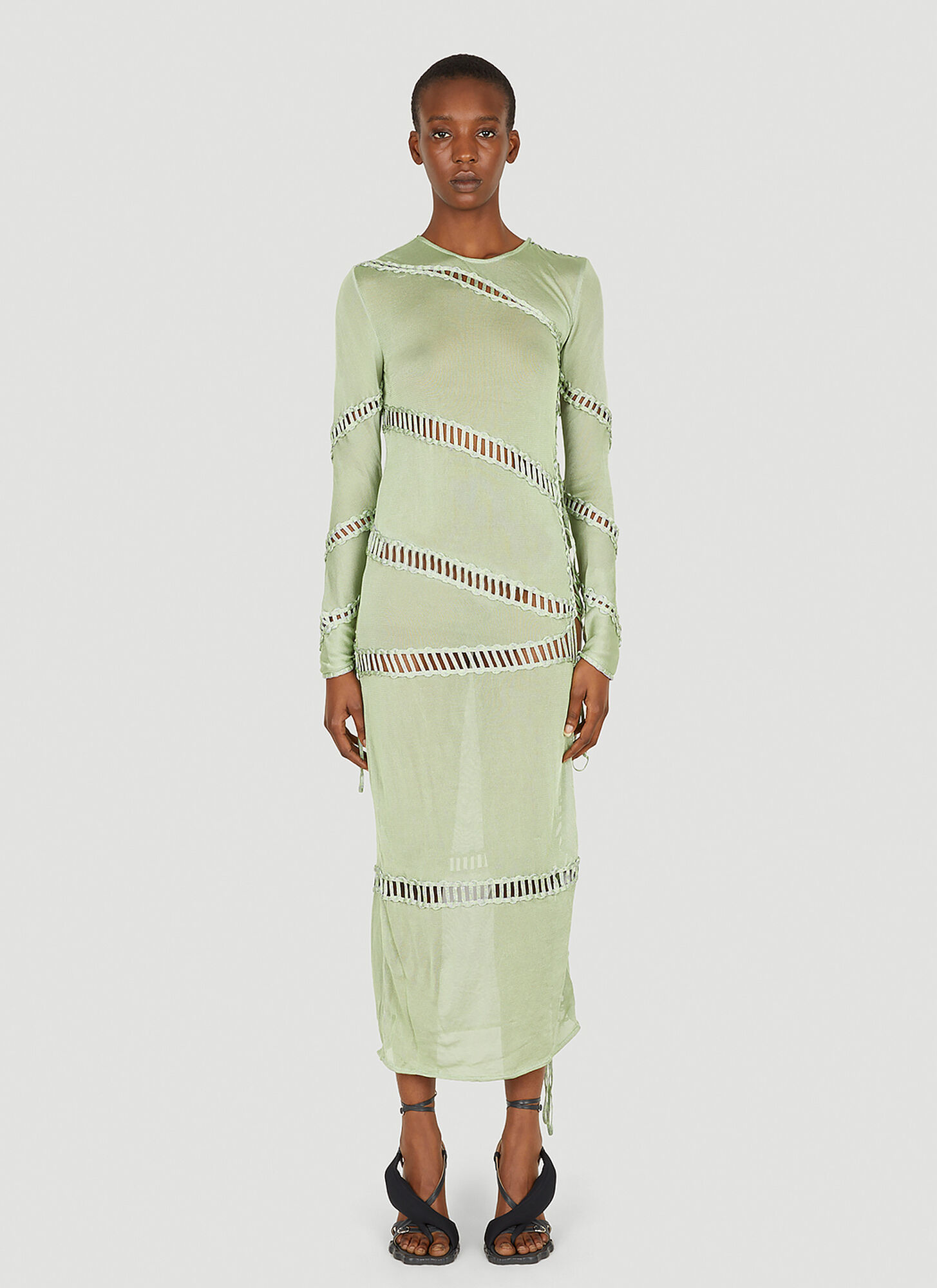 Isa Boulder Green Puzzle Ruched Dress In Green