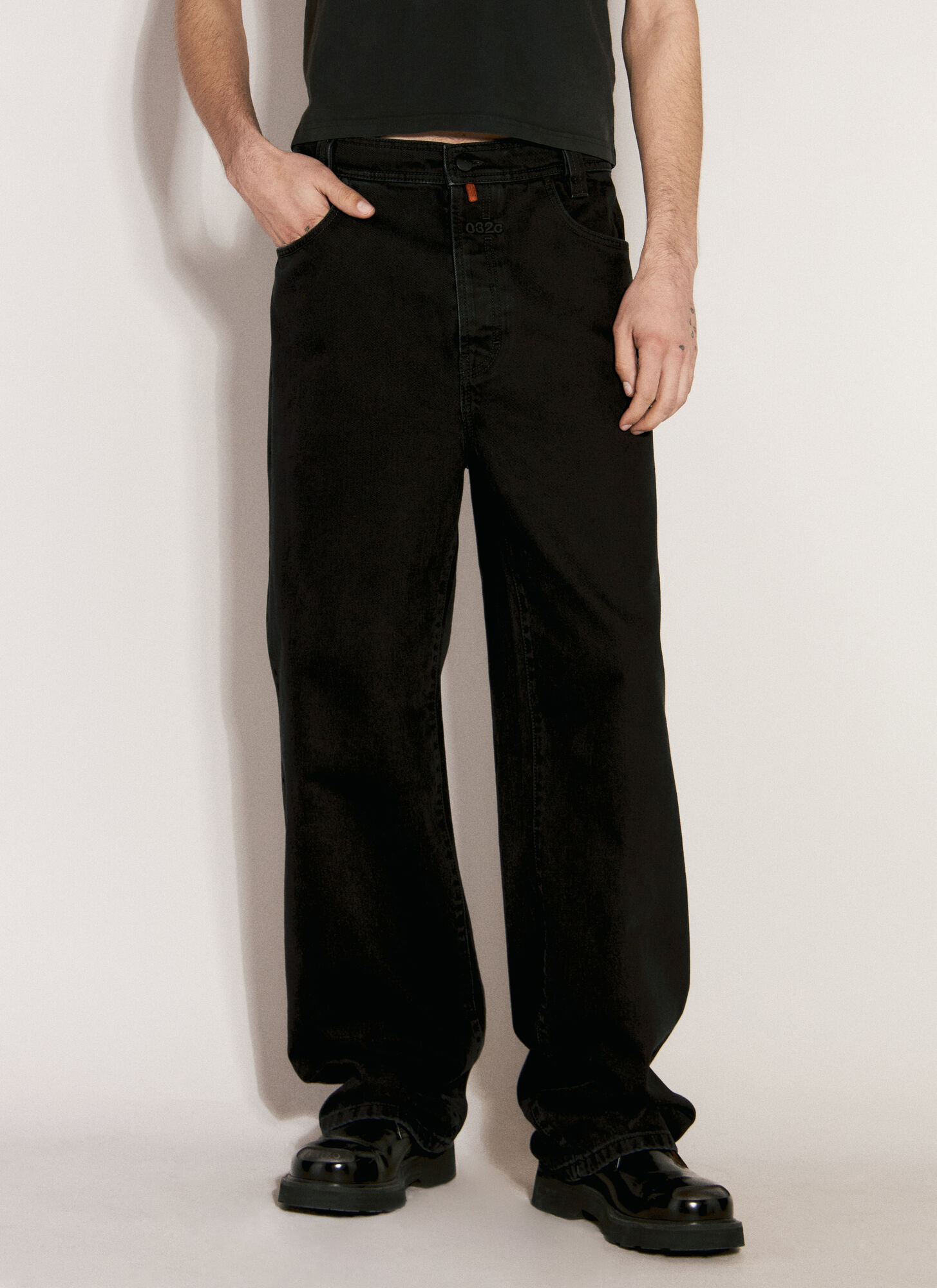 Shop 032c Logo Embroidery Baggy Jeans In Black