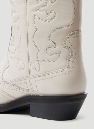 GANNI Embroidered Western Boots White gan0253024