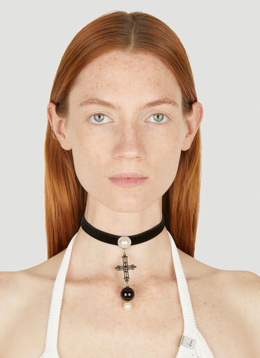 Saint Laurent Gothic Cross Choker Necklace Black sla0247090
