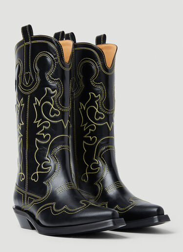 GANNI Embroidered Western Boots Black gan0253026