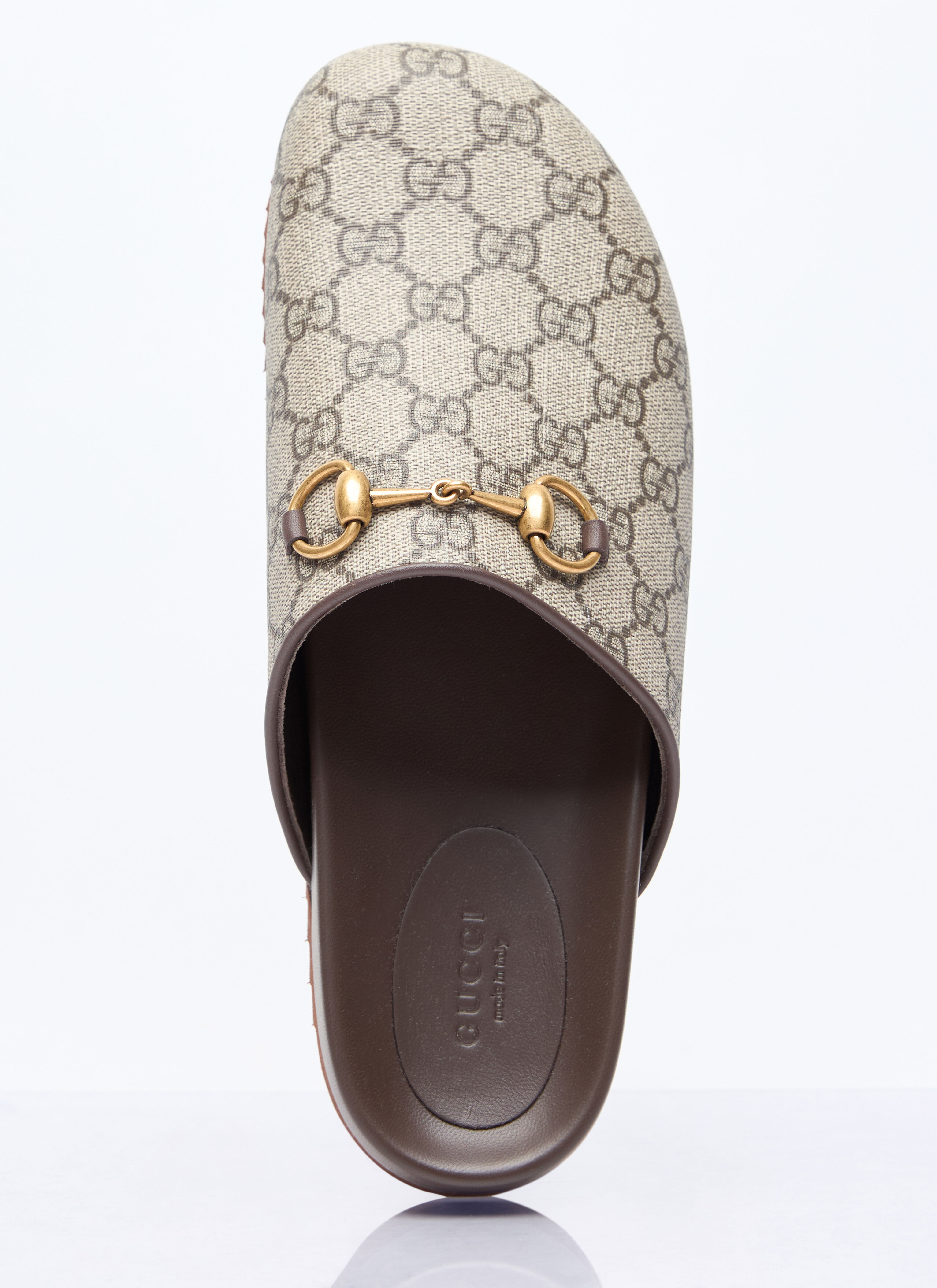 Gucci GG Supreme Horsebit Slippers in Beige LN CC