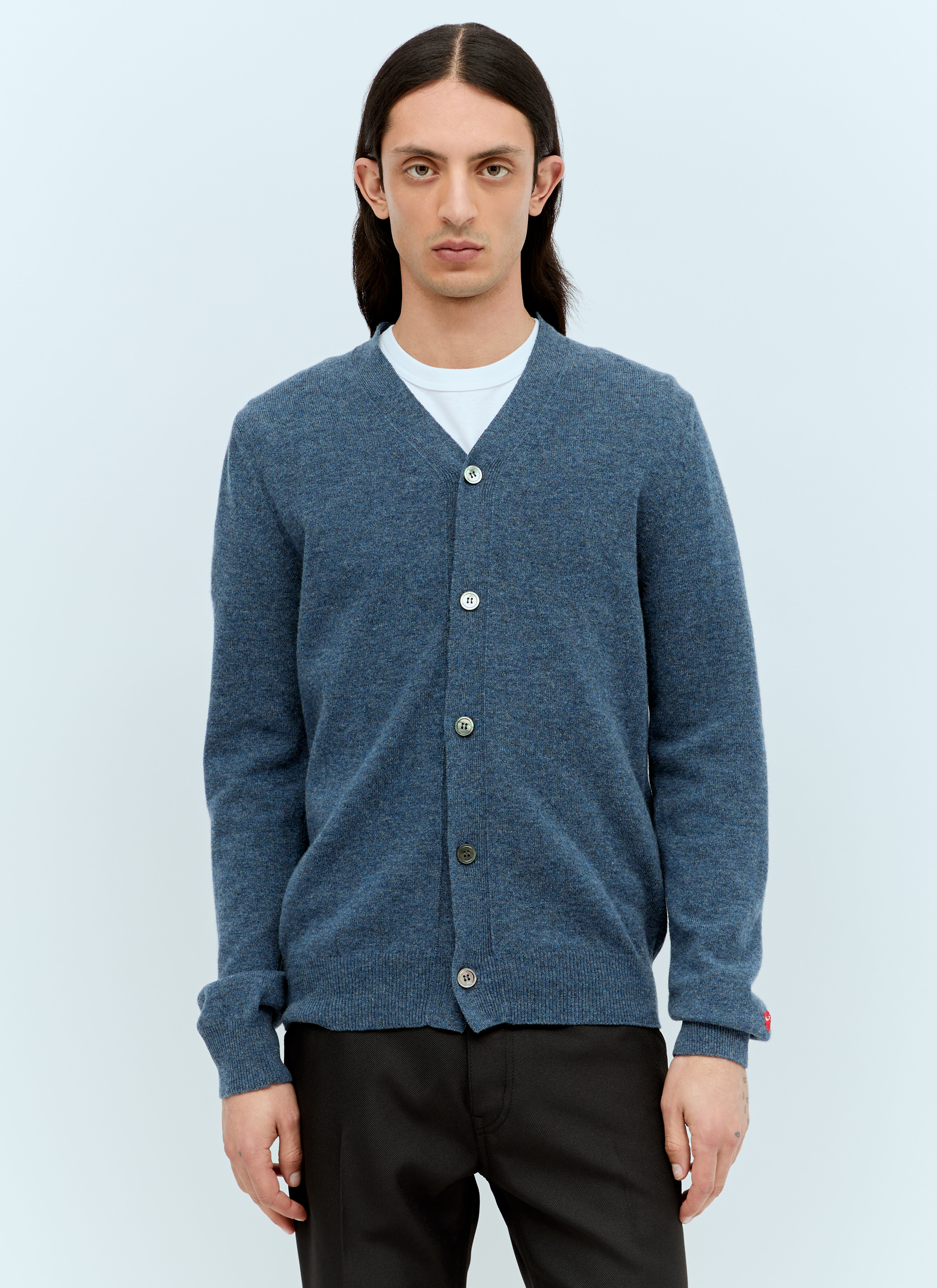 Comme Des Garcons PLAY Men s Wool Knit Cardigan in Blue LN CC
