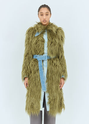 Dries Van Noten Faux Fur And Denim Coat Green dvn0258001