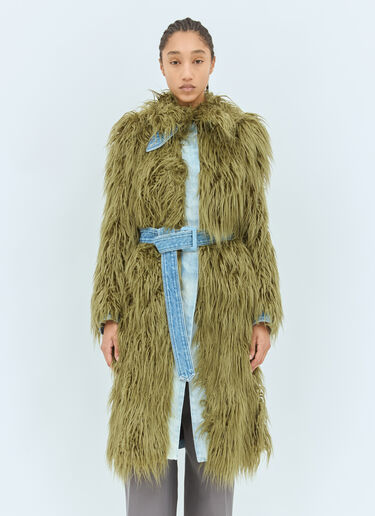 Dries Van Noten Faux Fur And Denim Coat Green dvn0258001