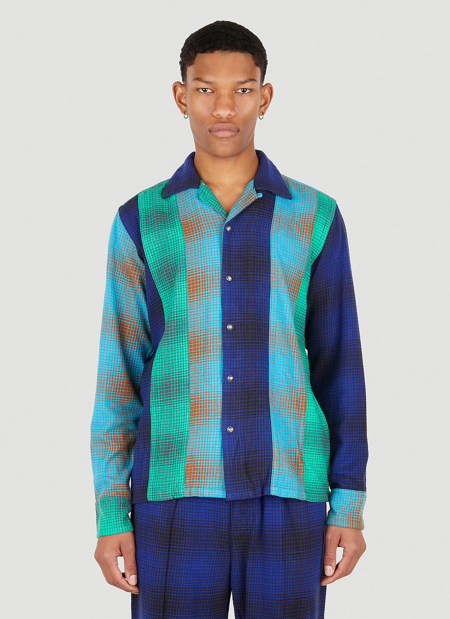 Noma T.d. Ombre Plaid Patchwork Shirt Male Blue