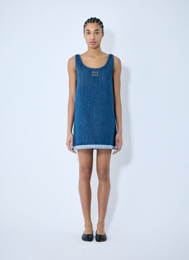 Miu Miu Logo Motif Denim Dress Blue miu0260012