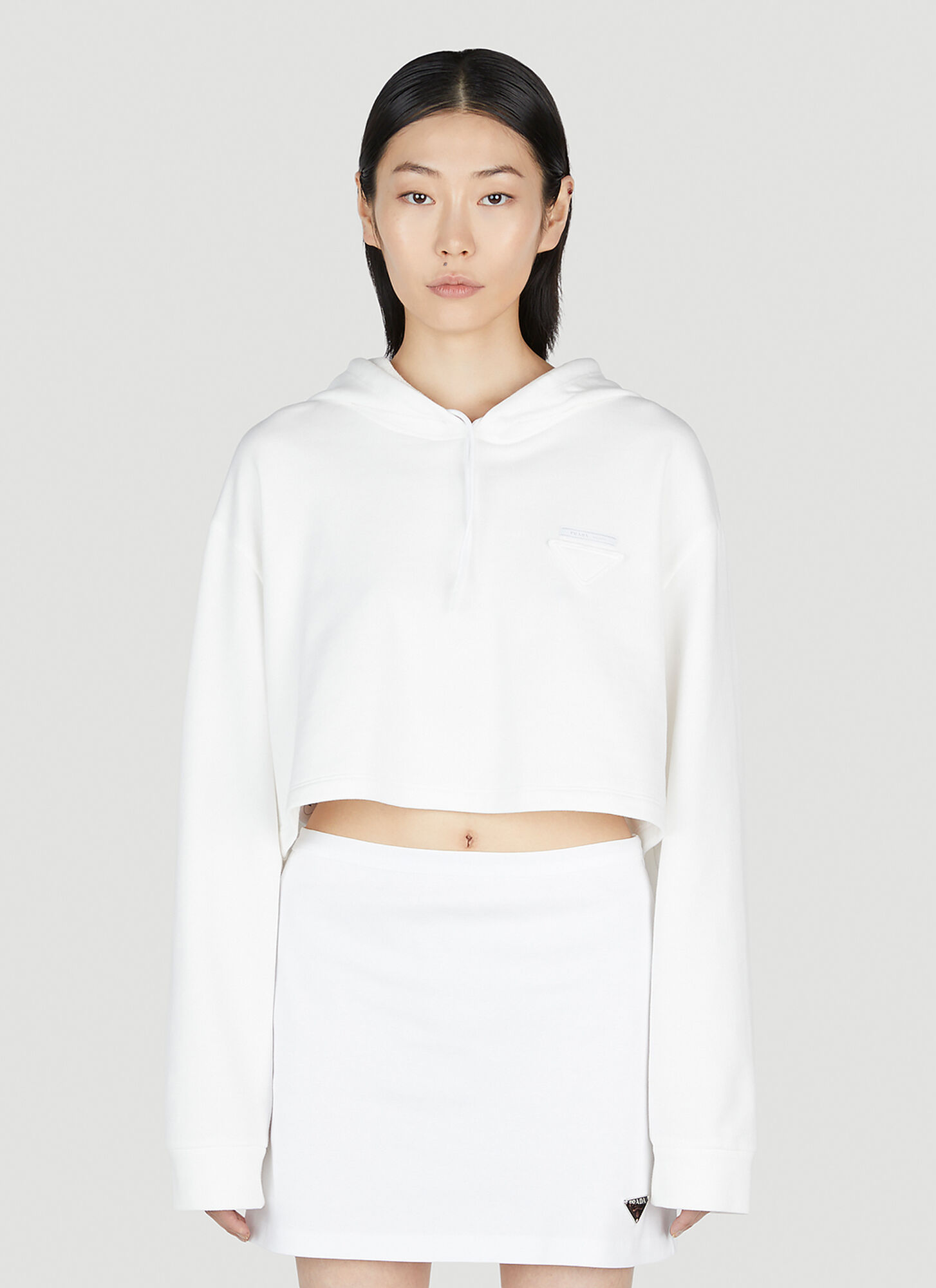 Shop Prada Cropped Hooded Sweatshirt In White