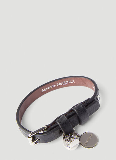 Alexander McQueen 单环皮革手镯 黑 amq0145115