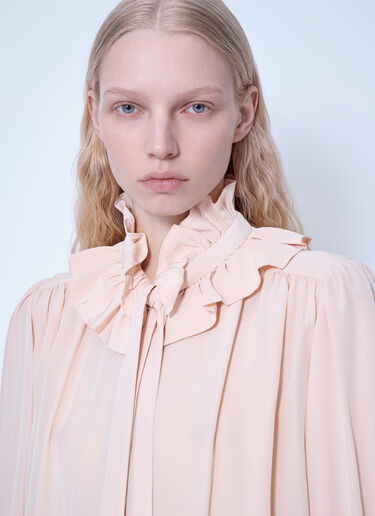LN-CC® - Chloé: Tie-Front Ruffled Blouse In Crêpe De Chine - Pink Chloé Tie-Front Ruffled Blouse In Crêpe De Chine Pink chl0266020