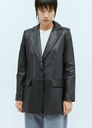 Max Mara Long Leather Blazer Navy max0255028