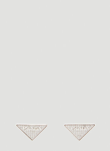 Prada Crystal Logo Plaque Earrings Silver pra0247015