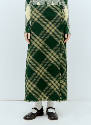 Burberry 羊毛格纹中长半裙 绿色 bur0255046