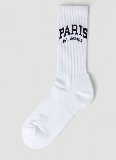 Balenciaga Paris Logo Ribbed Socks White bal0148032