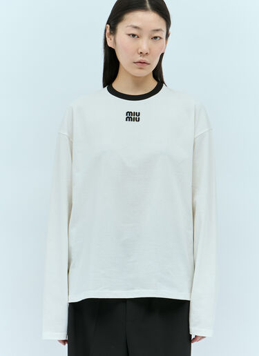 Miu Miu 徽标贴饰长袖 T 恤 白色 miu0256008