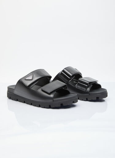 Prada Logo Plaque Leather Slides Black pra0156014