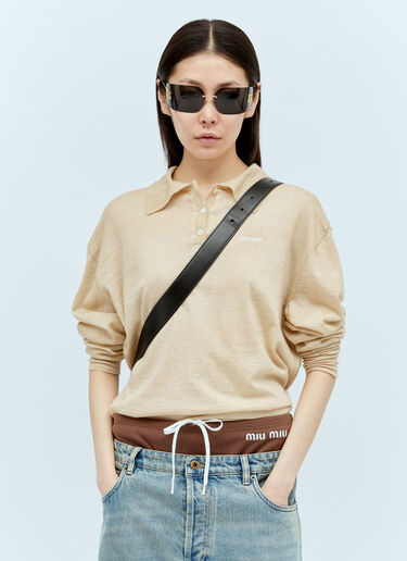 Logo Plaque Wraparound Sunglasses Miu Miu Logo Plaque Wraparound Sunglasses Black lmu0253014