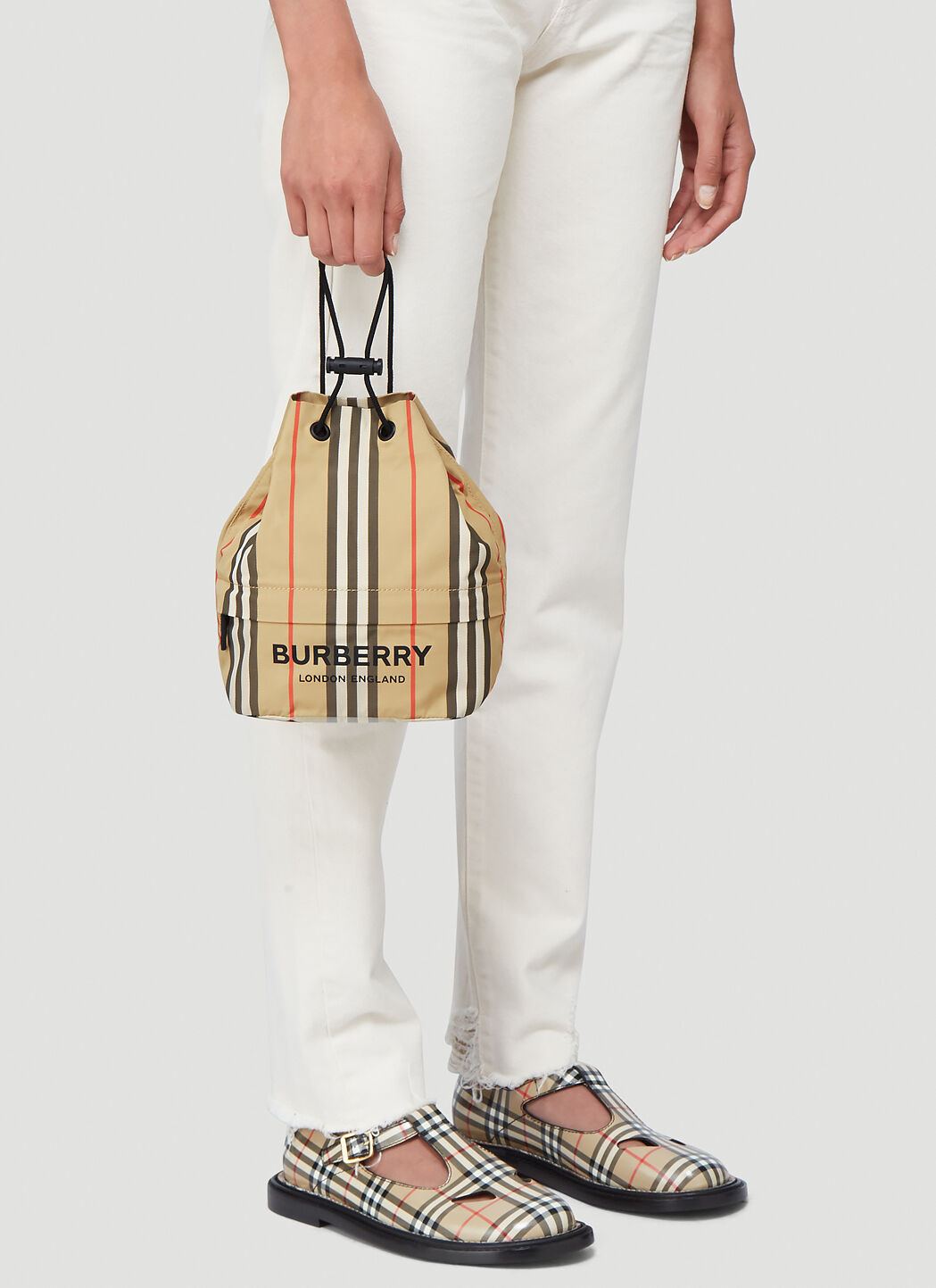 Burberry Phoebe Heritage Stripe Drawstring Bag LN CC