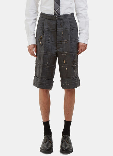 Thom Browne Oversized Distressed Piped Check Shorts Grey thb0126016