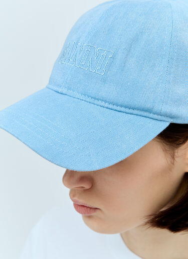 GANNI Logo Embroidery Denim Baseball Cap Blue gan0256025