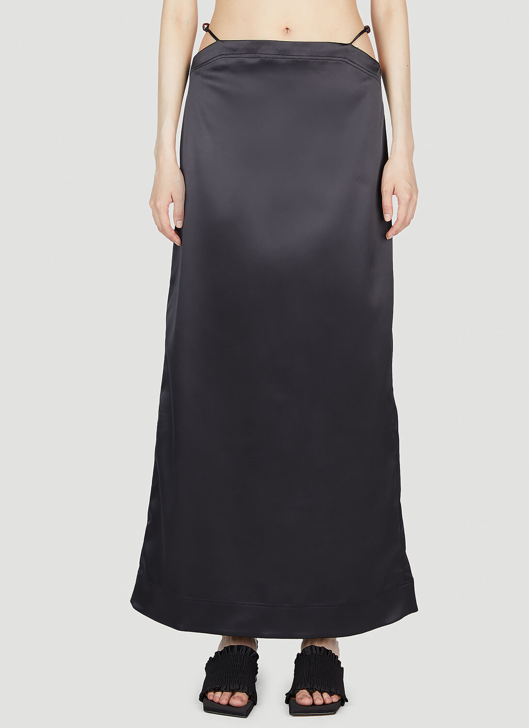 Shop Ganni Double Satin Skirt In Black