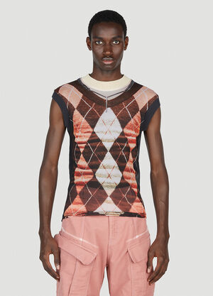 Y/Project x Jean Paul Gaultier Trompe L'Oeil Argyle Sweater Top Khaki ypg0152005