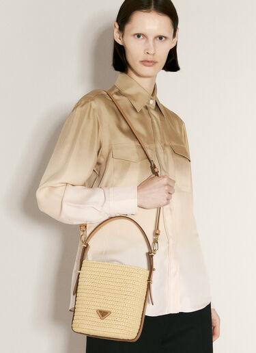 Prada Crochet And Leather Shoulder Bag Beige pra0256028