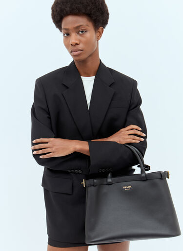 Prada Buckle Medium Leather Handbag Black pra0258039