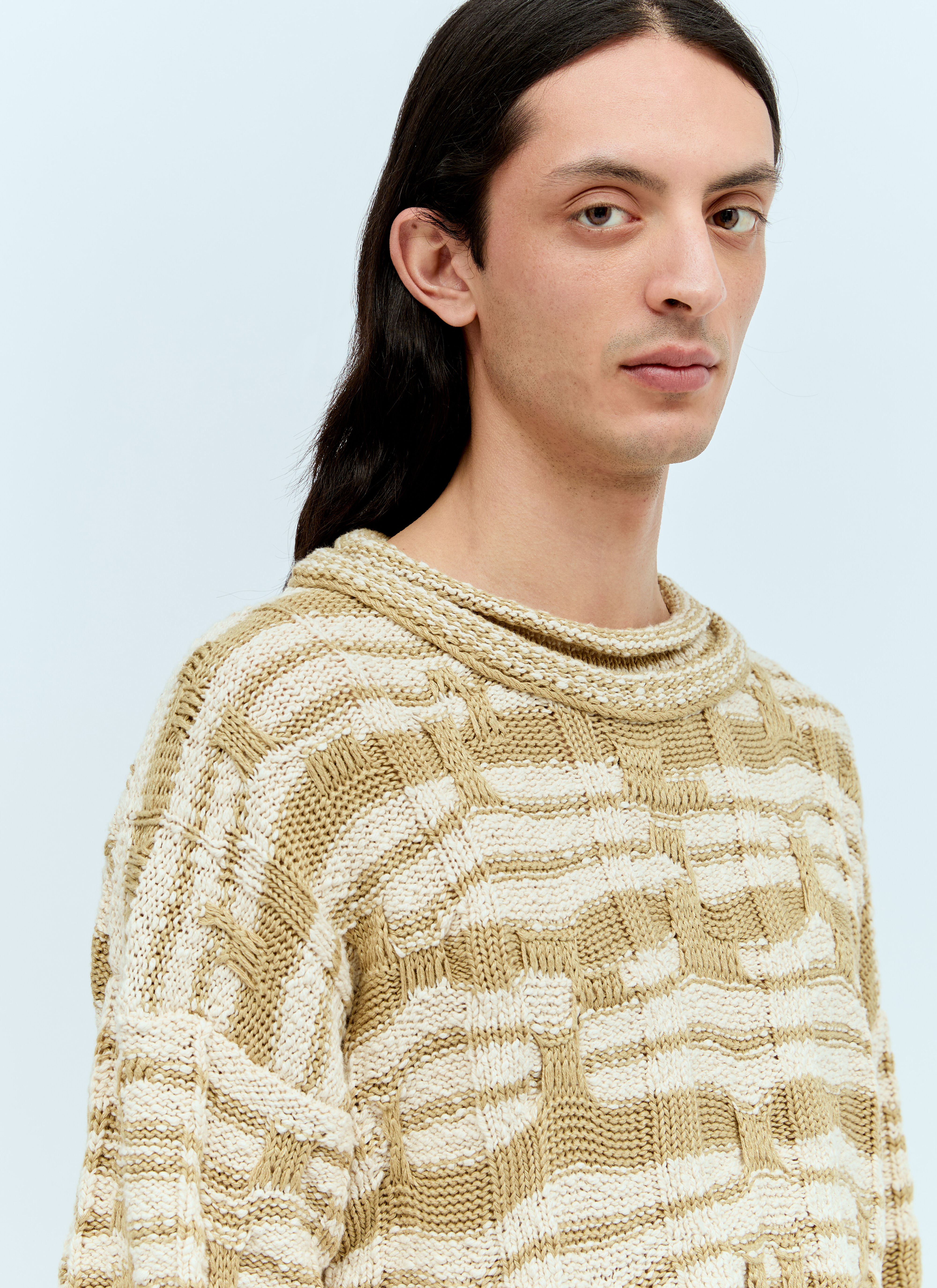 Bottega Veneta Men s Distorted Stripe Knit Sweater in Beige LN CC