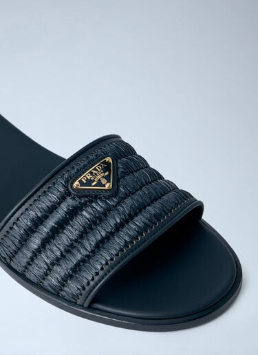 Prada Leather Slides With Crochet Details Black pra0264043