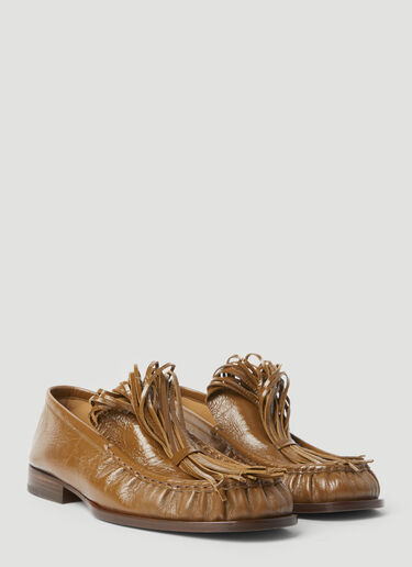 Dries Van Noten Fringe Embellished Leather Loafers Beige dvn0255002