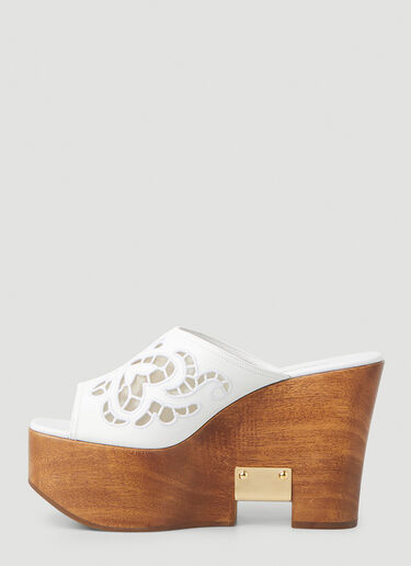 Dolce & Gabbana Embroidered Wooden Wedge Sandals White dol0247110