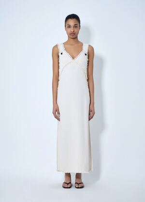TOTEME Bouclé Maxi Dress with Frayed Edges White tot0264015