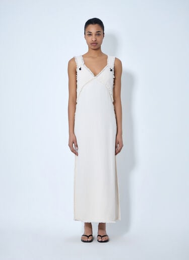 TOTEME Bouclé Maxi Dress with Frayed Edges White tot0264015