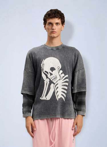 LN-CC® - Palm Angels: Skull Double Long-Sleeved T-Shirt - Grey Palm Angels Skull Double Long-Sleeved T-Shirt Grey pma0164067