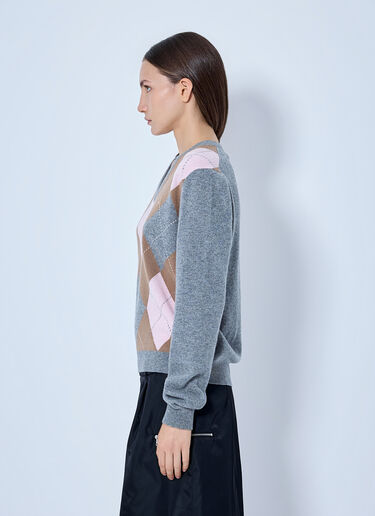 LN-CC® - Prada: Argyle V-Neck Sweater - Grey Prada Argyle V-Neck Sweater Grey pra0266002