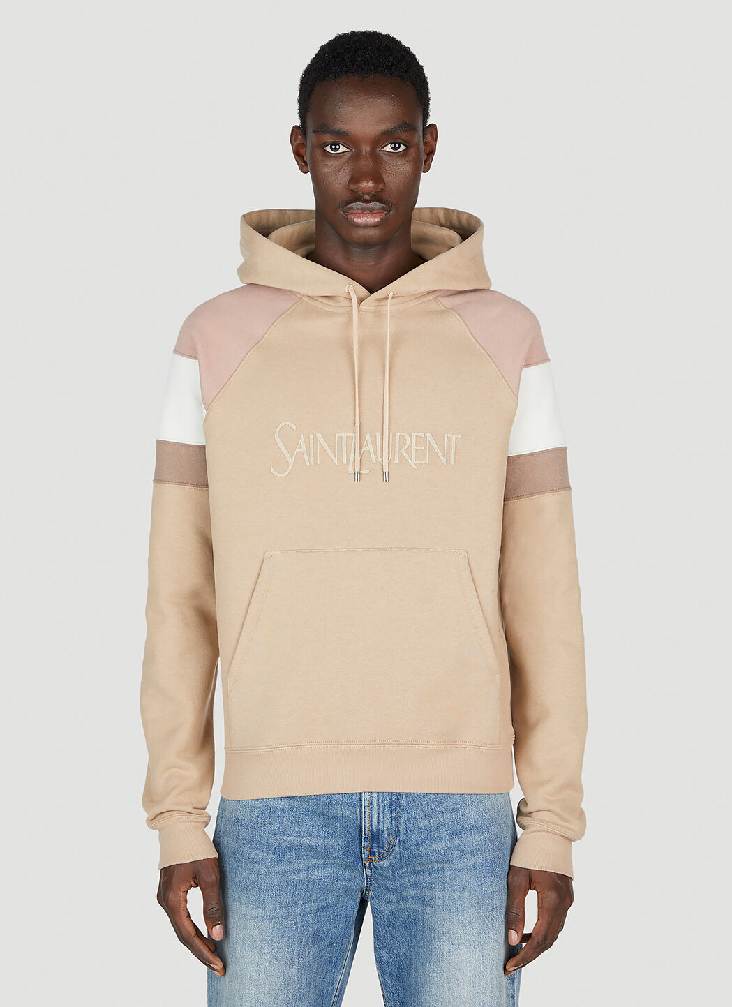 Graphic embroidered contrast sleeve hoodie top