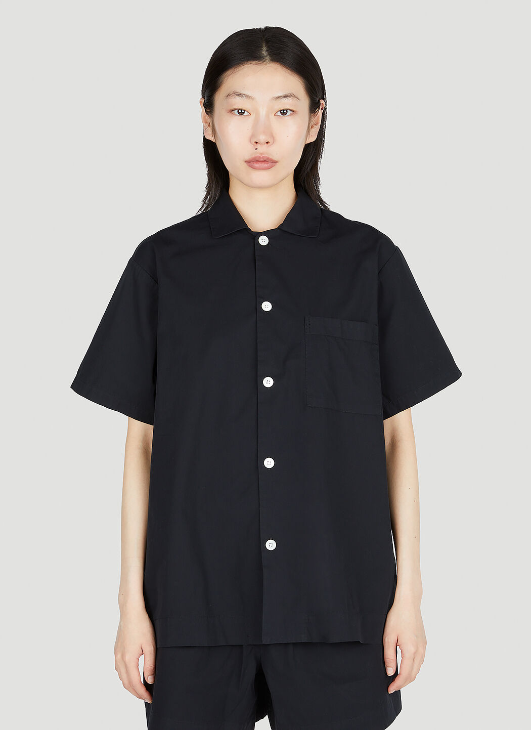 Tekla Classic Short Sleeve Pyjama Shirt Black tek0355017