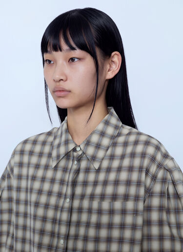 LN-CC® - GANNI: Light Check Flannel Pleated Sleeve Shirt - Beige GANNI Light Check Flannel Pleated Sleeve Shirt Beige gan0266008