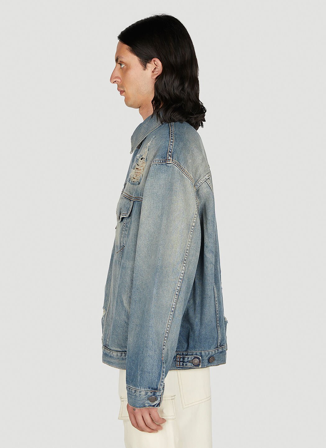 Acne Studios Distressed Denim Jacket in Blue LN CC
