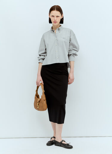 Miu Miu Logo Embroidery Poplin Shirt Grey miu0256075