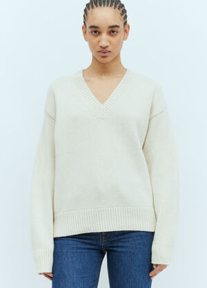 Gucci V Neck Wool-Cashmere Sweater Beige guc0255027