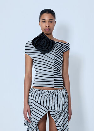 Vaquera Asymmetrical Striped Top with Floral Appliqué Grey vaq0264003