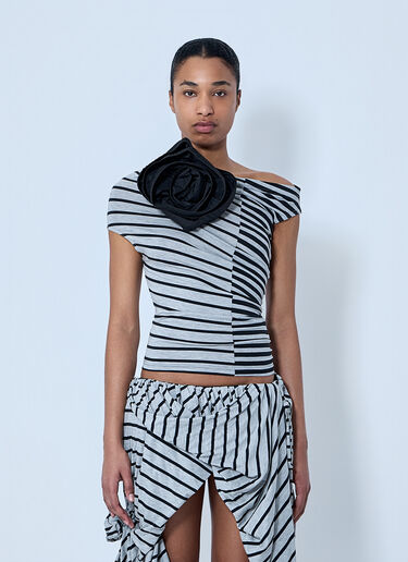 Vaquera Asymmetrical Striped Top with Floral Appliqué Grey vaq0264003