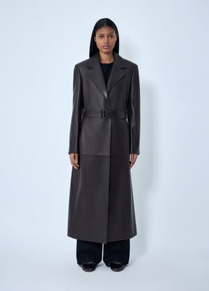 The Row Raisa Leather Coat Dark Brown row0263012