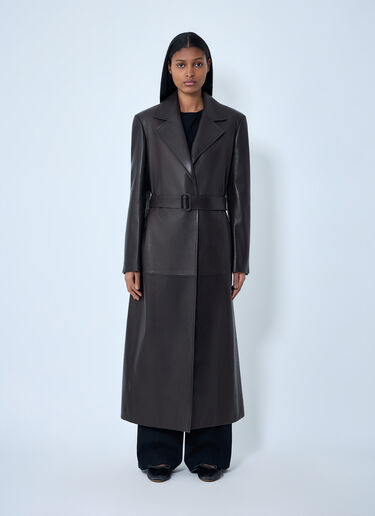 The Row Raisa Leather Coat Dark Brown row0263012