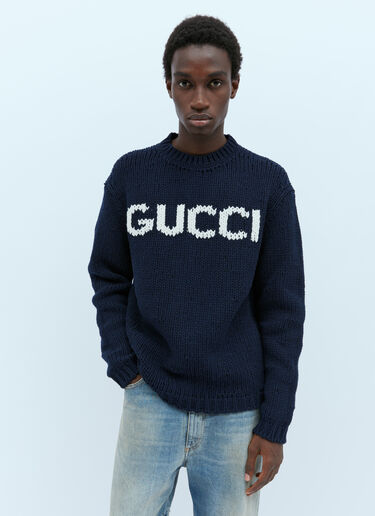 Wool Logo Intarsia Sweater Gucci Wool Logo Intarsia Sweater Navy guc0154009